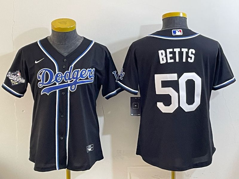 Women Nike 2026 Los Angeles Dodgers #50 Betts Black Game MLB Jersey 02